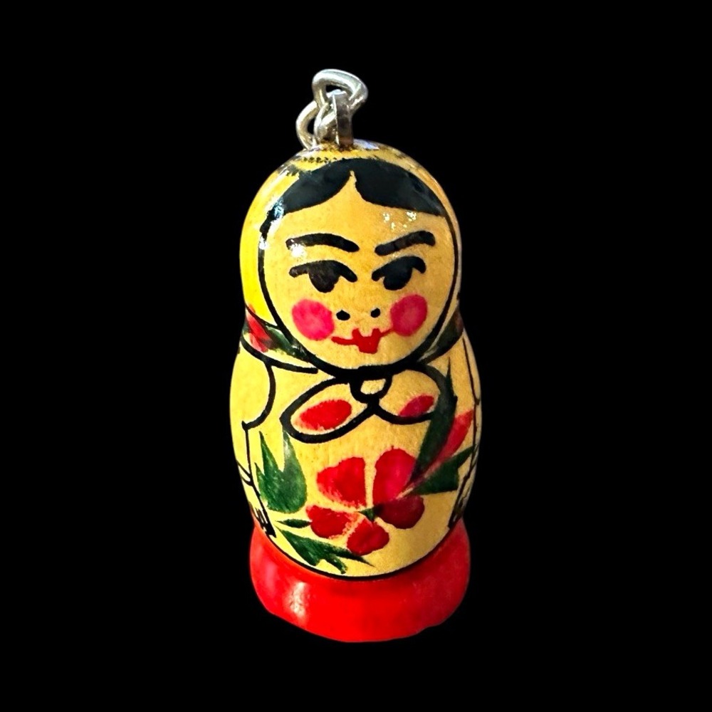 Hand Painted Russian Matryoshka Nesting Doll Keychain Wood Floral 1.5"